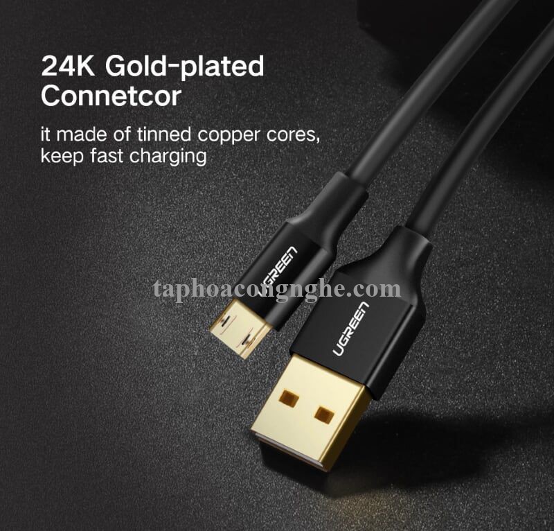 Ugreen 30850 0.5M màu Đen Cáp sạc truyền dữ liệu USB 2.0 sang MICRO USB dây bọc nhựa PVC US223 30030850